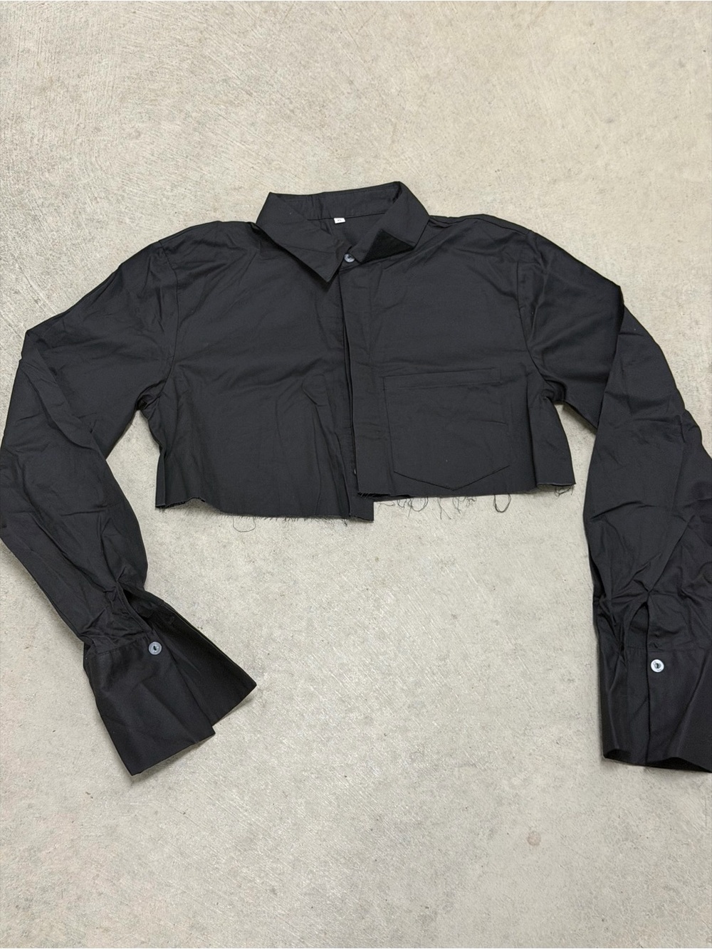 Black Cropped Button-Up Shirt - Women